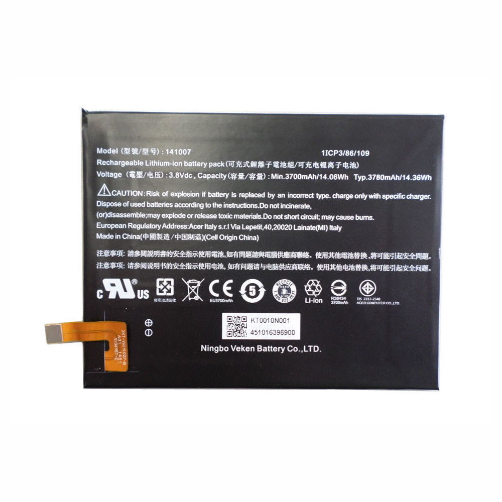 3.8V 3700mAh/14.06WH Acer KT0010N001 Iconia Talk S A1-724 Replacement Battery