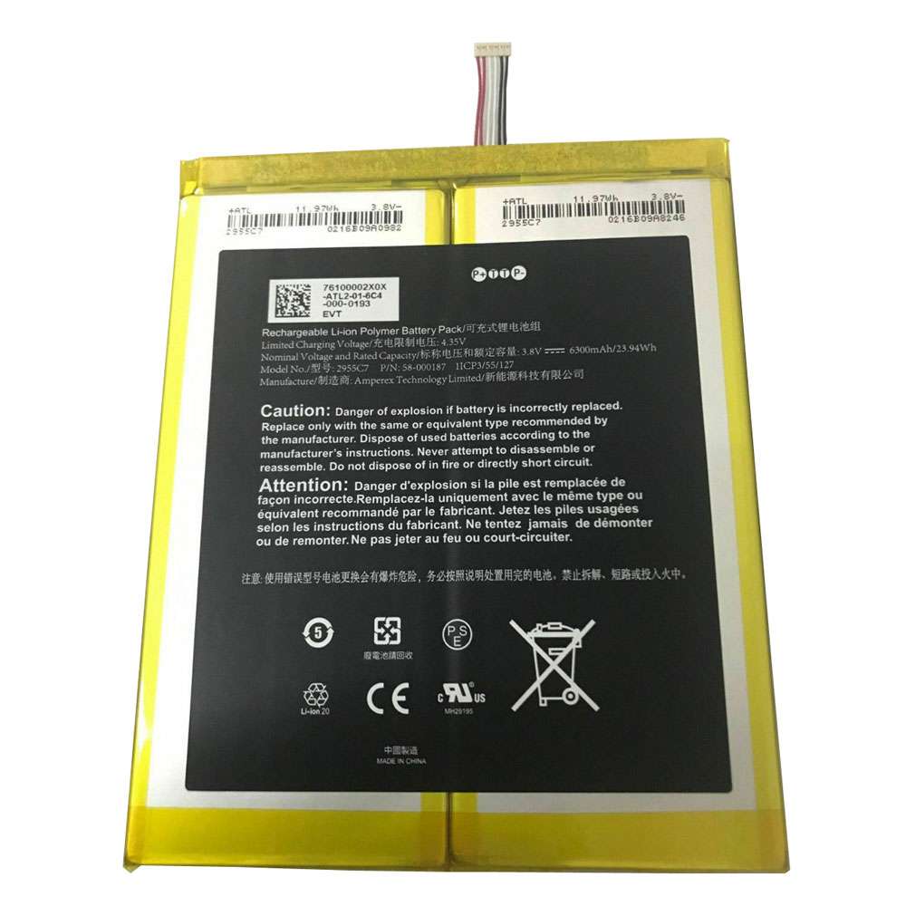 3.8V 6300mAh/23.94Wh 2955C7 Tablet Battery for Amazon Kindle Fire HD 10.1 7th Gen SL056ZE