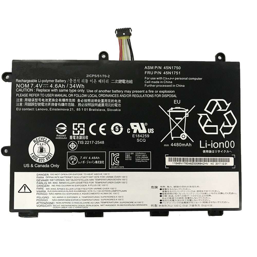 7.4V 34wh/4600mAh 45N1750 Tablet Battery for Lenovo ThinkPad Yoga 11e