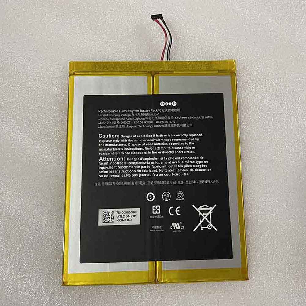 3.8V 4.35V 6300mAh 23.94Wh 58-000280 Tablet Battery for Amazon Kindle Fire HD 10.1 (7th Generation) SL056ZE 26S1015-A 58-000187