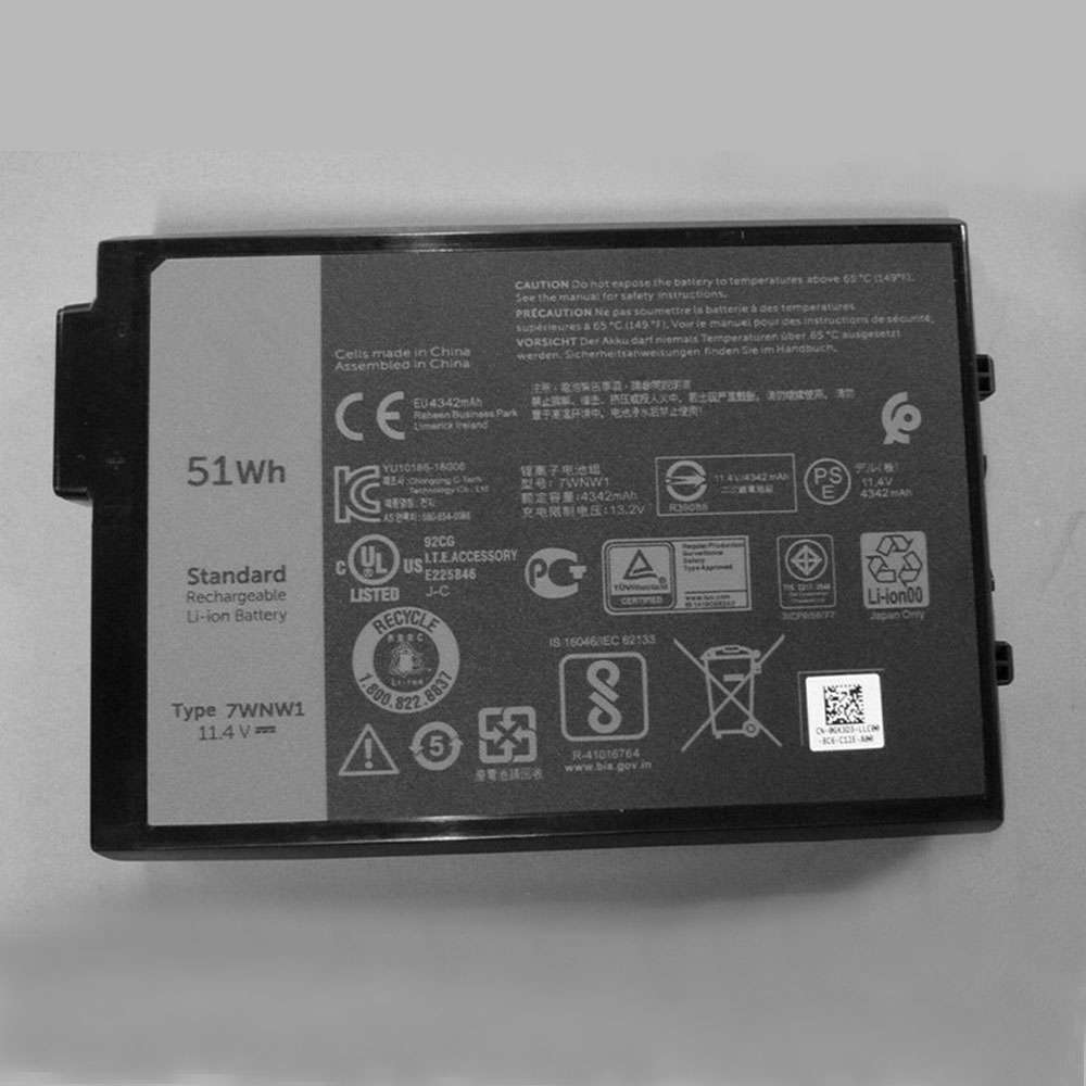 11.4V 51Wh 4342mAh 7WNW1 Laptop Battery for Dell Latitude 7424 5424 5420 Rugged