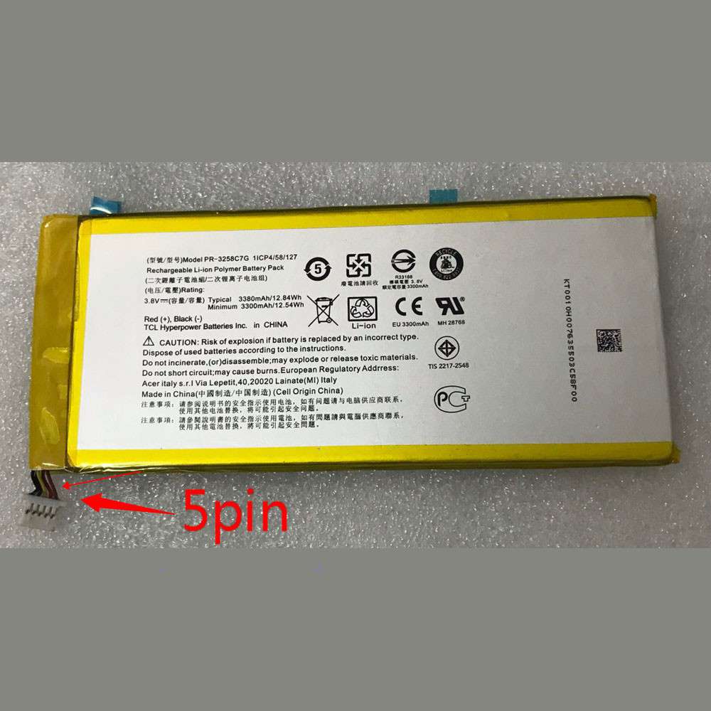 3.8V 3380mAh/12.84WH PR-3258C7G Tablet Battery for Acer Iconia Talk S A1-734