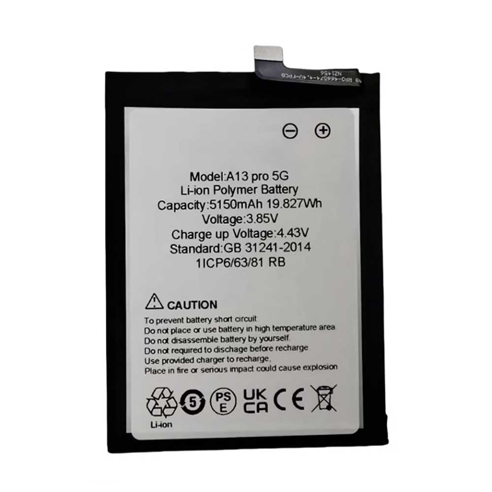 3.85V 5150mAh/19.827Wh A13-pro-5G Smartphone Battery for Umidigi A13 Pro 5G