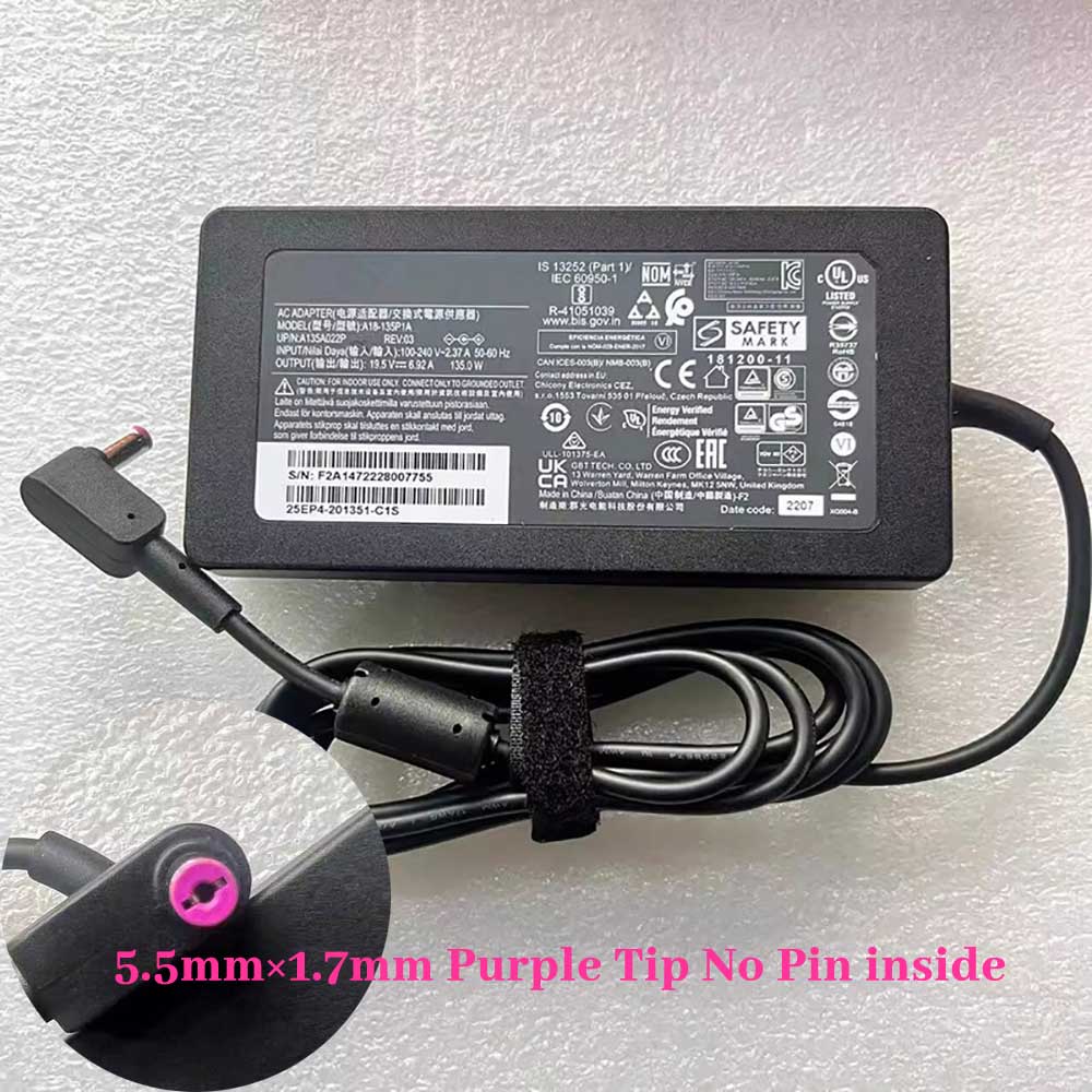 19.5V 6.92A-7.1A 135W 100-240V 50-60Hz ADP-135NB_B Laptop Adapter for Acer Nitro 7 AN715-51-73AJ A715-74G-52B0 AN715-51-73BU