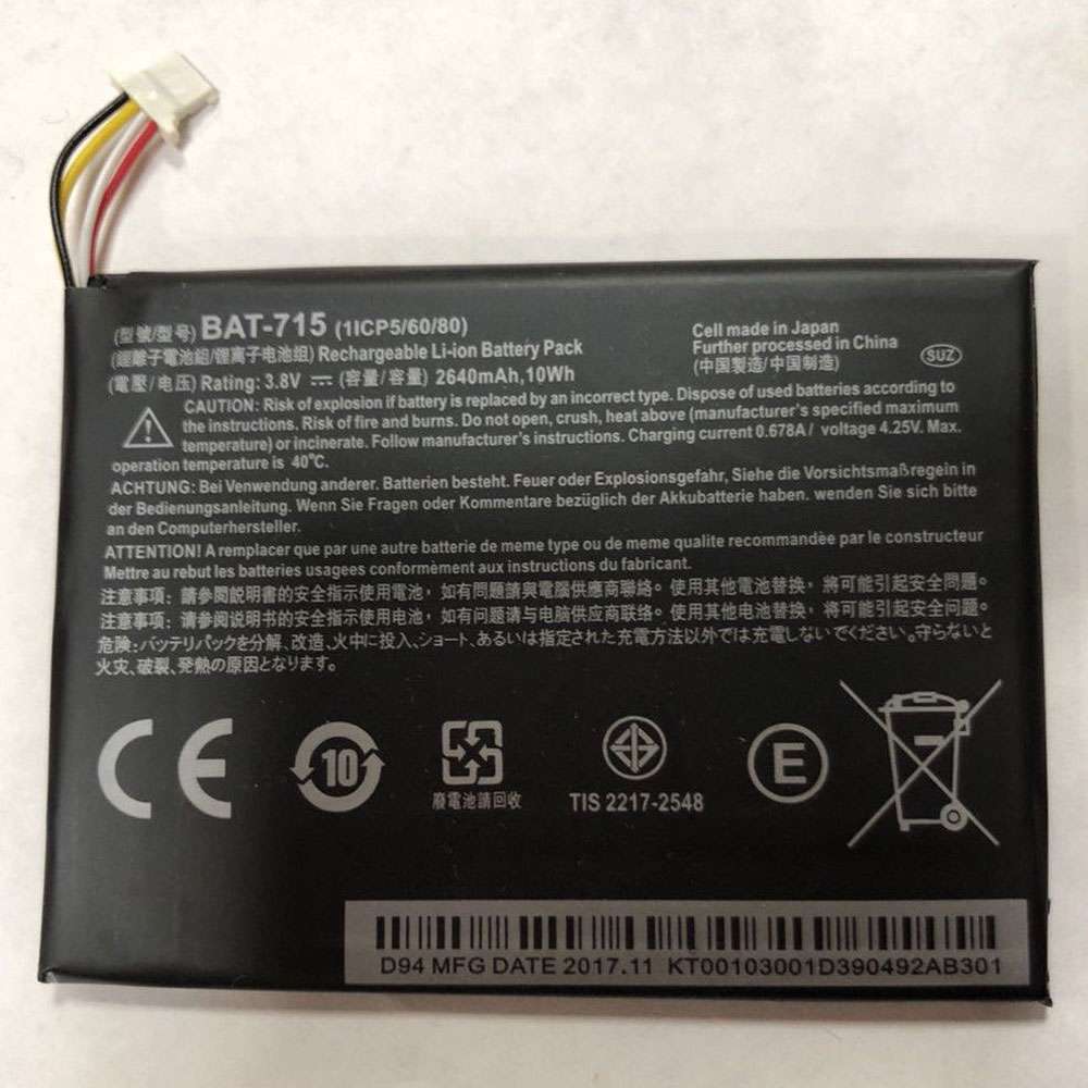 3.7V 2710MAH/10WH BAT-715 Tablet Battery for Acer IconiaTab B1 B1-A71