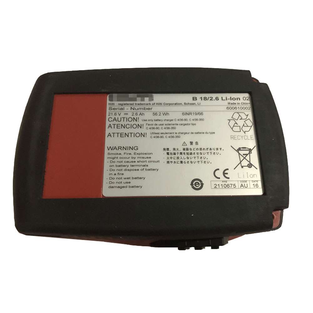 Hilti B18/2.6Ah, B18/1.6Ah 21.6v Li-Ion Cordless Tool battery