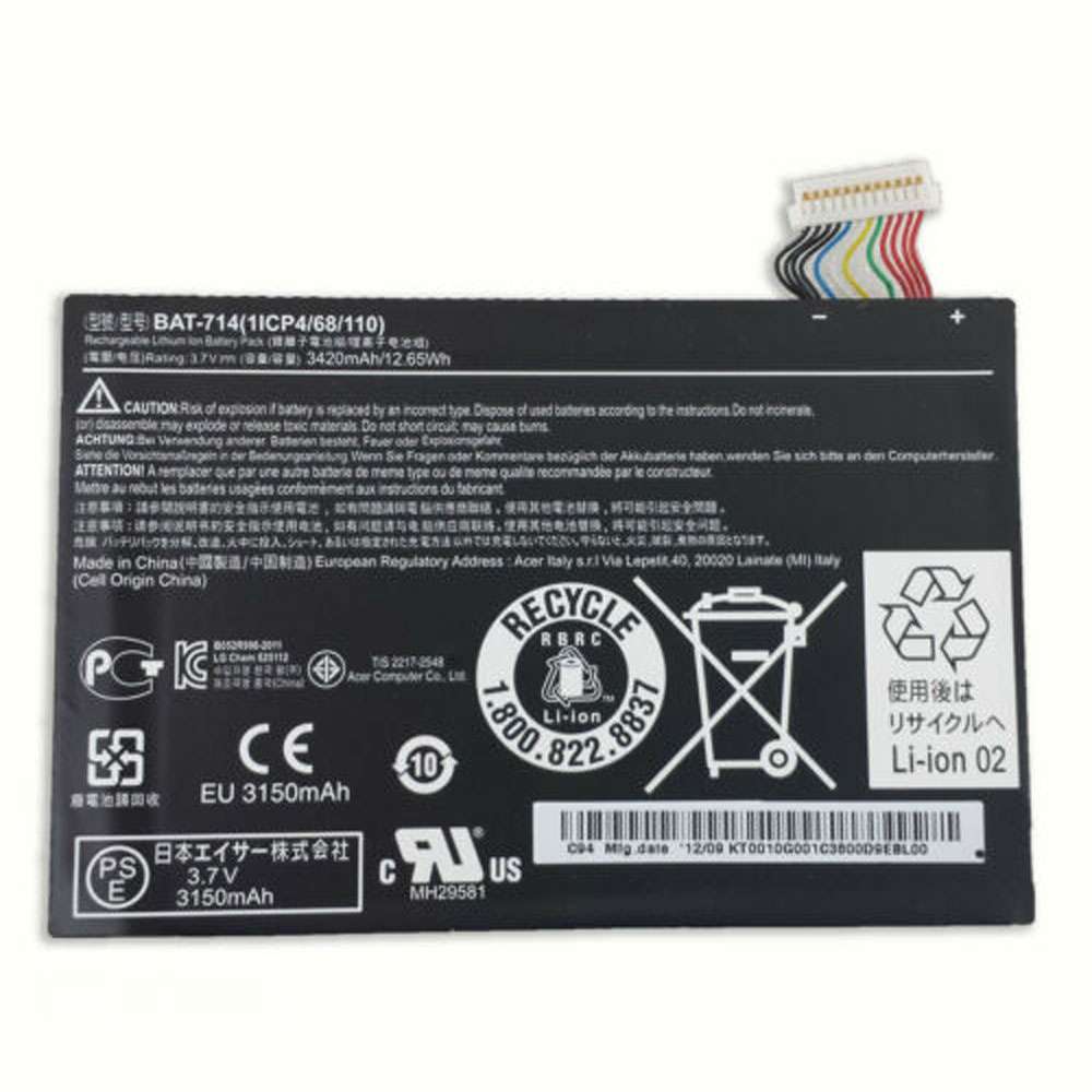 3.7V 3420mAh/12.65WH BAT-7144200JPY Tablet Battery for Acer Iconia Tab A110 DR-A110