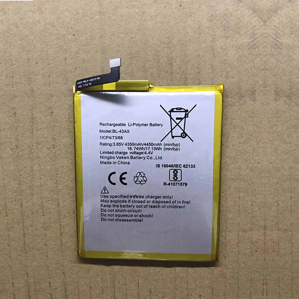 3.85V/4.4V 4350mAh 16.74Wh BL-43AX Smartphone Battery for Infinix X603