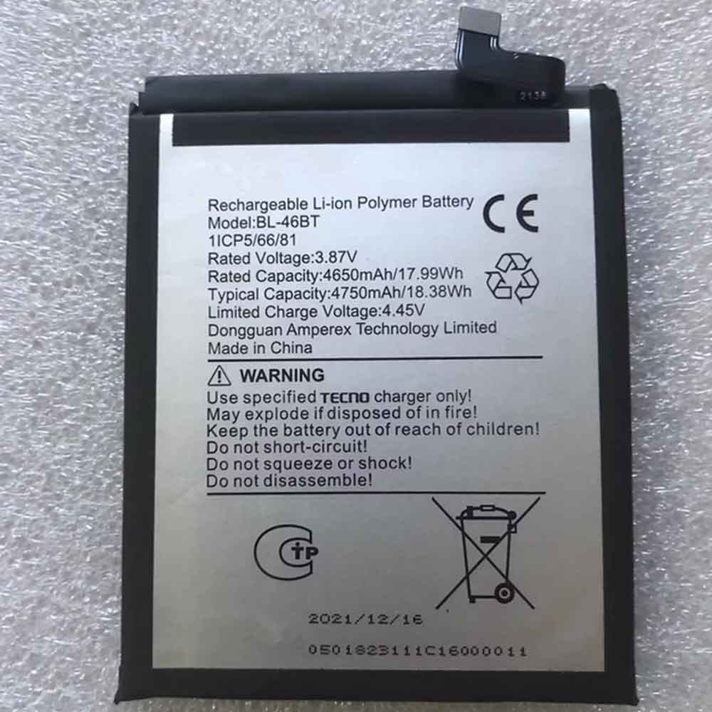 3.87V 4650mAh BL-46BT Smartphone Battery for Tecno Camon 18 Premier