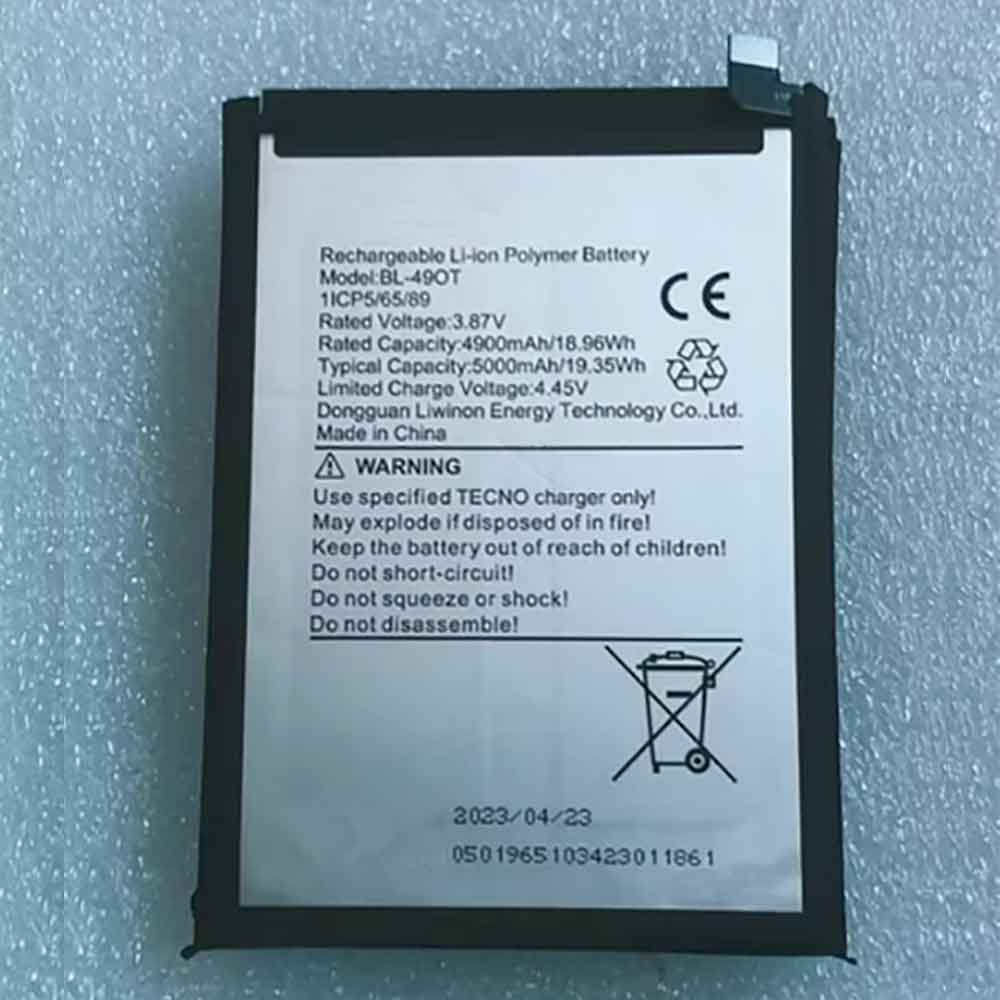 3.87V 4900mAh BL-49OT Smartphone Battery for Tecno BL-49OT