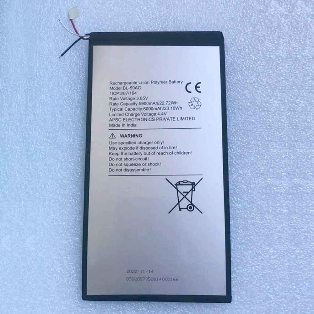 3.85V 5900mAh BL-59AC Tablet Battery for Itel Pad One