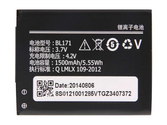 3.7V 1500mah/5.55wh BL171 Smartphone Battery for Lenovo A60, A65, A500, A356, A376, A390, A390T, A370E