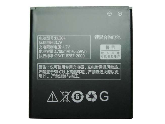 3.7V 1700mah/6.29wh
 BL204 Smartphone Battery for Lenovo A670T A586 A630T A765E A696