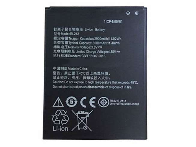 3.8V 2900-3000mAh/11.02-11.40Wh BL243 Smartphone Battery for lenovo a7000 lenovo k50 k50t