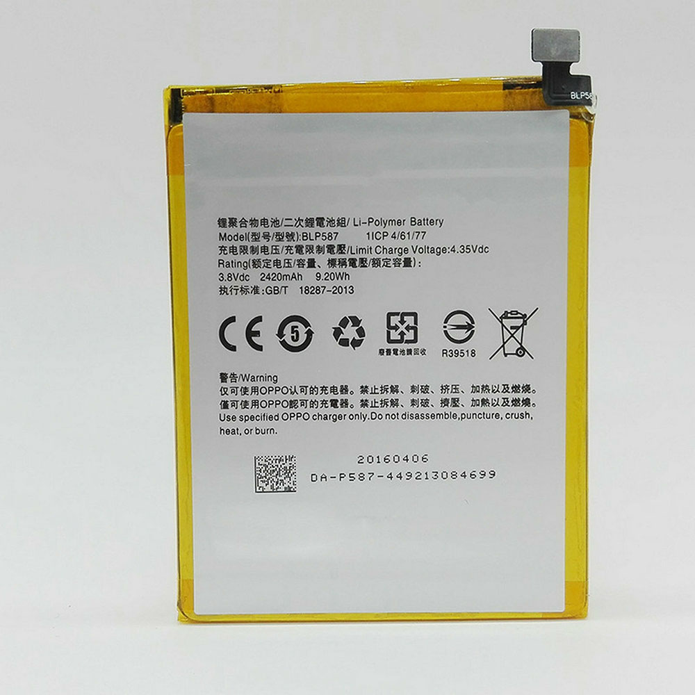 3.8V/4.35V 2420mAh/9.20WH BLP587 Smartphone Battery for OPPO R8207