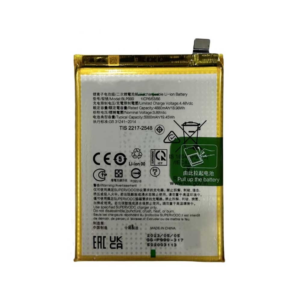 3.89V 5000mAh BLP999 Smartphone Battery for OPPO BLP999