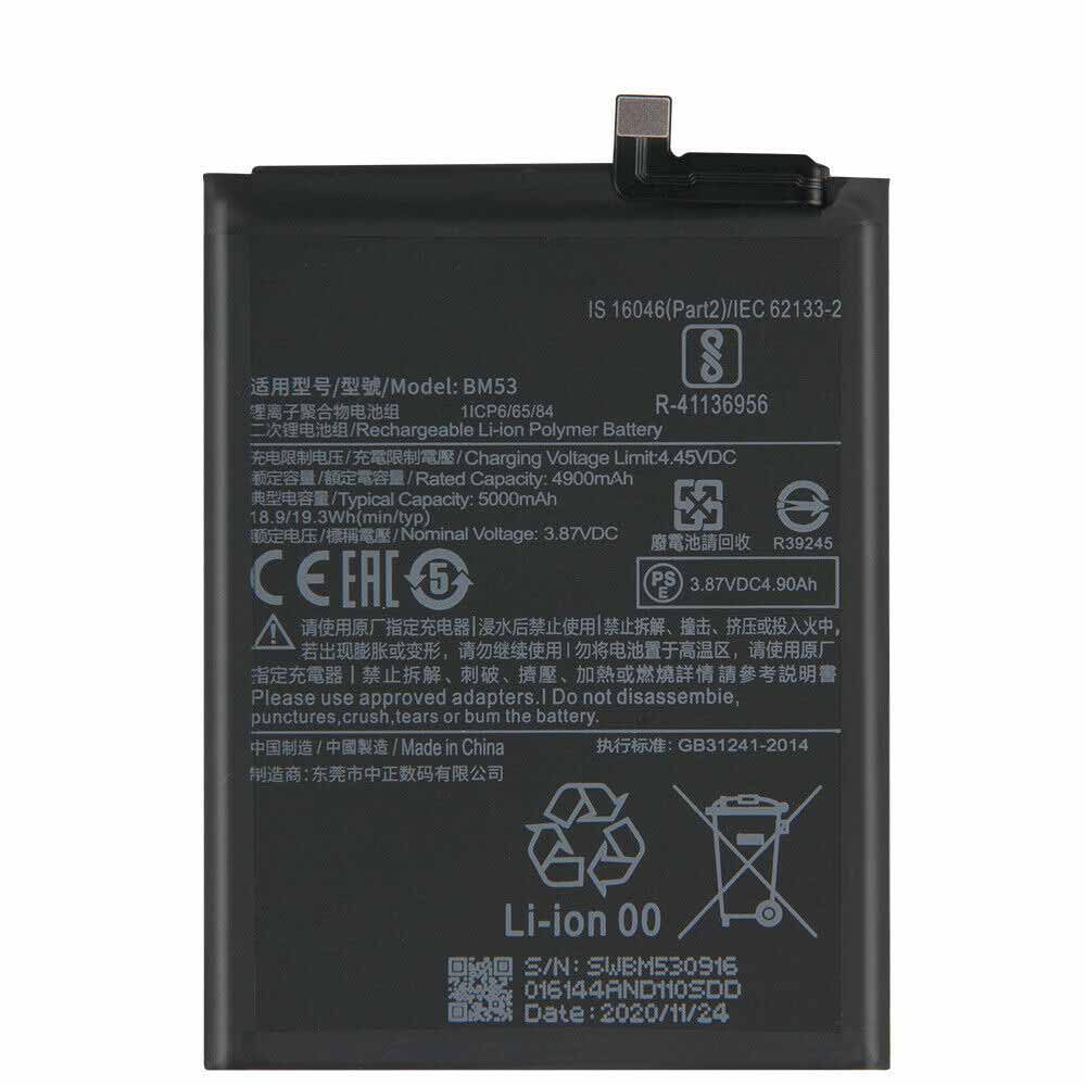 3.87V/4.45V 5000mAh BM53 Smartphone Battery for Xiaomi 10T 10T Pro K30S
