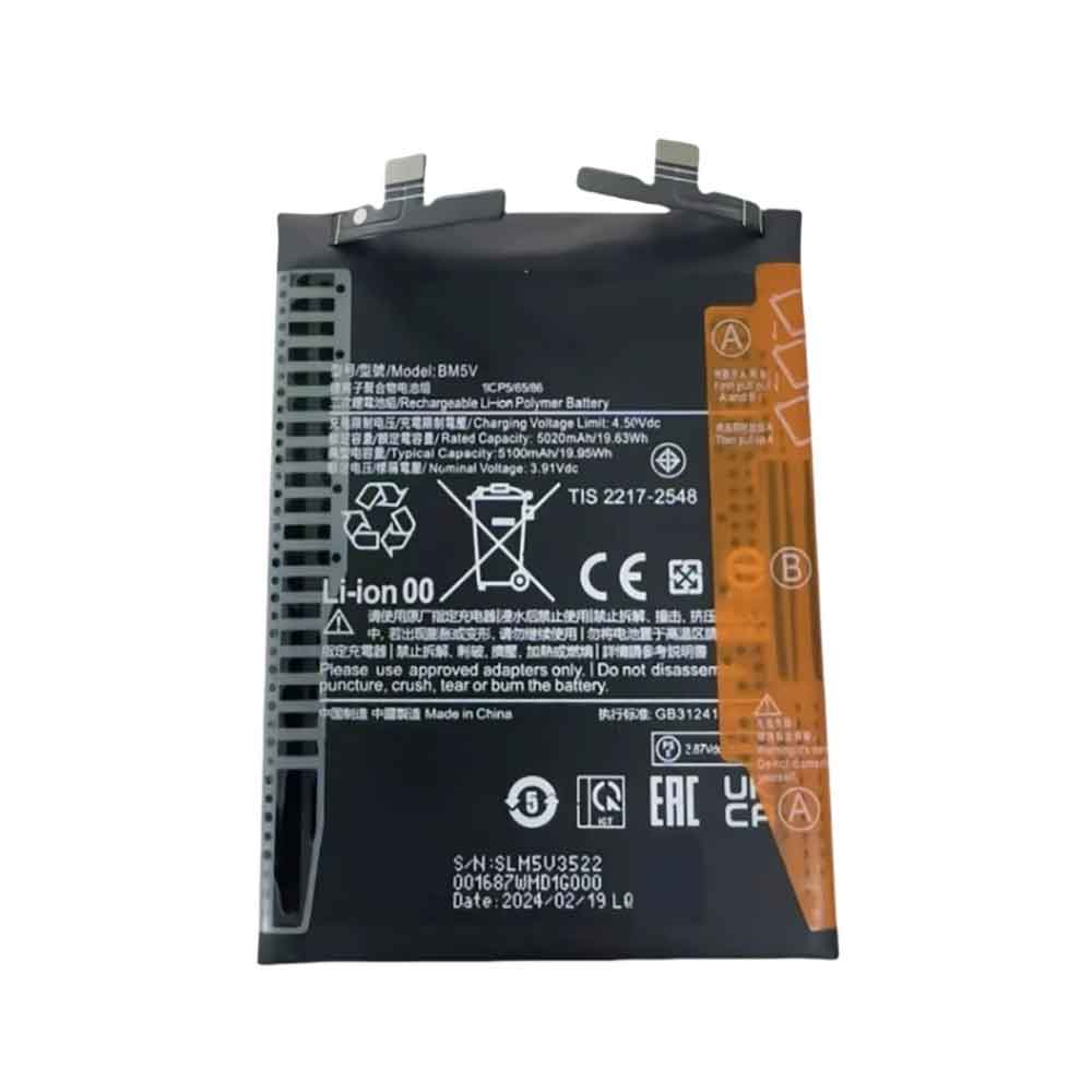 3.91V 5100mAh BM5V Smartphone Battery for Xiaomi Redmi Note 13 Pro 5G