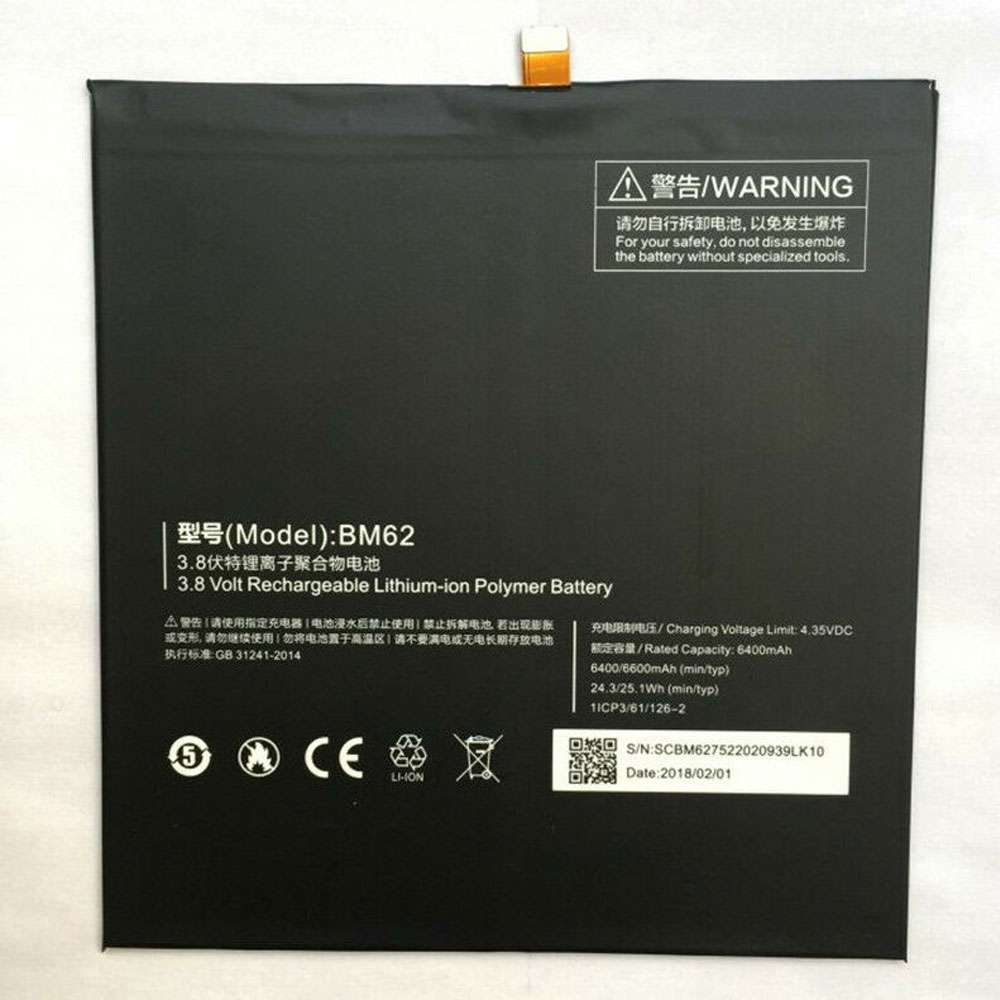 3.8V/4.35V 6400mAh 24.3Wh BM62 Tablet Battery for Xiaomi Pad 3 Mipad 3 MEC91 7.9" 