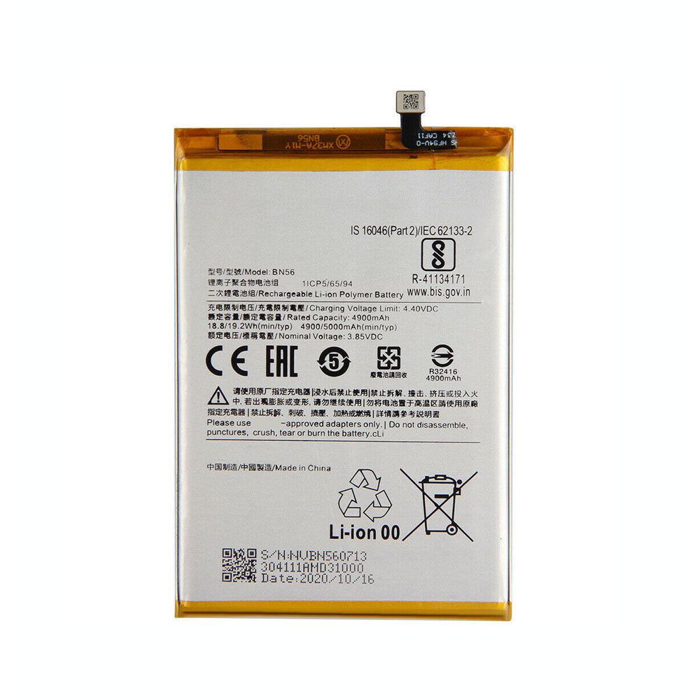 3.85V/4.4V 4900mAh/18.8WH BN56 Smartphone Battery for Xiaomi Redmi 9A 9C POCO M2 Pro