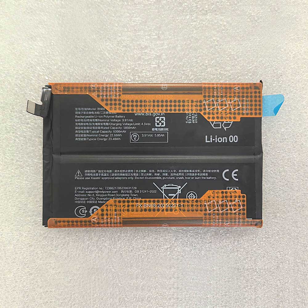 3.91V 5850mAh BN68 Smartphone Battery for Xiaomi BN68