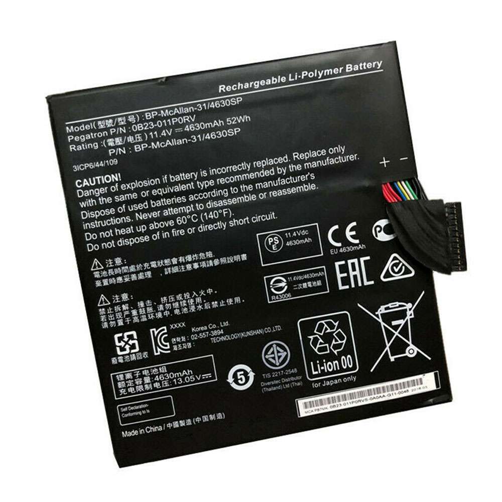 11.4V/13.05V 4630mAh/52WH BP-McAllan-31/4630SP Laptop Battery for Getac 0B23-011P0RV 3ICP6/44/109