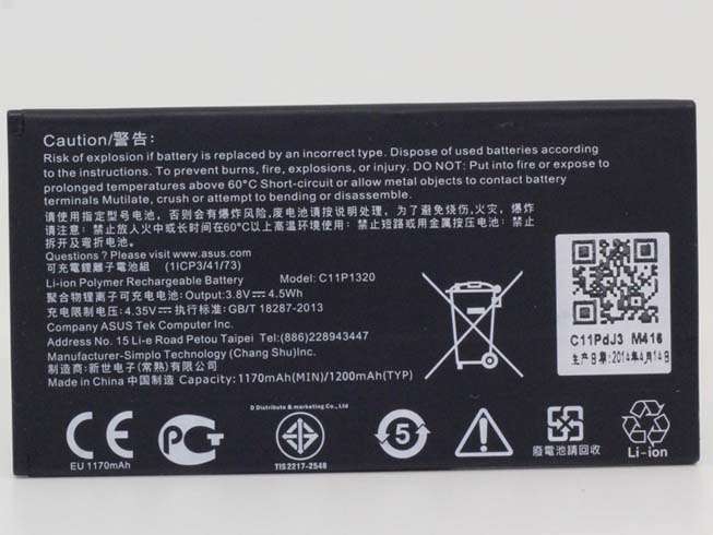 3.8V 4.5Wh C11P1320 Smartphone Battery for Asus ZenFone 4 PF400CG A400CG Padfone Mini
