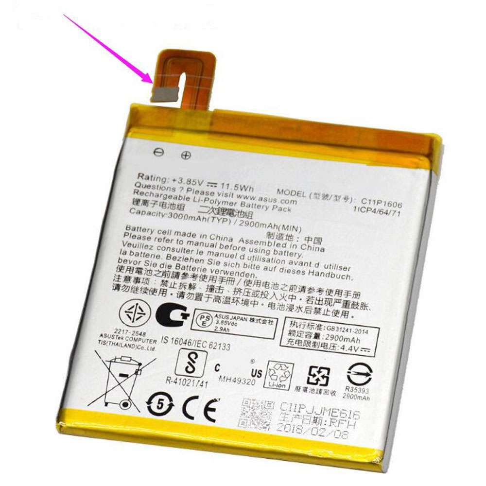 3.85V/4.4V 3000mAh/11.5Wh C11P1606 Smartphone Battery for Asus Zenfone 3 Laser 5.5" 32 GB Smartphone -ZX551KL
