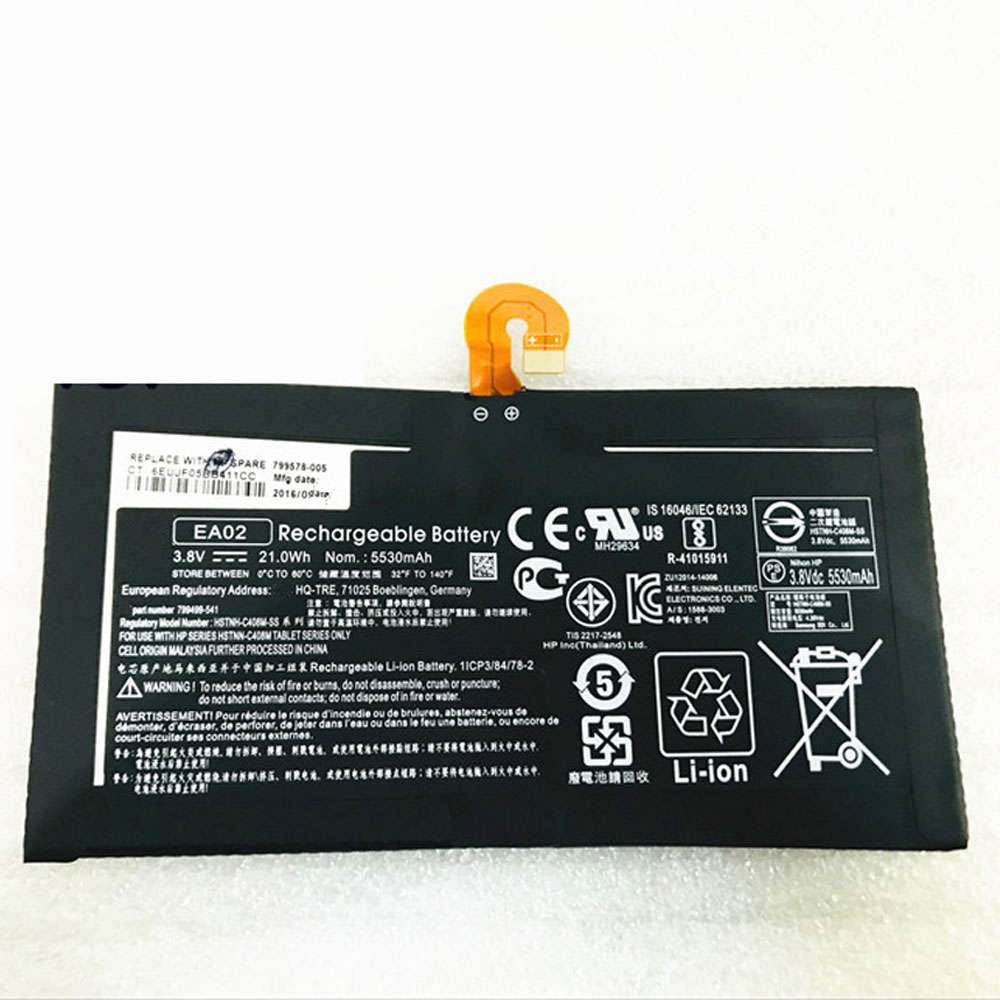 3.8V 5530mAh/21WH EA02 Tablet Battery for HP Pro Tablet 608 G1 799499-2C1 EAO2 799578-055 HSTNN-Q93C