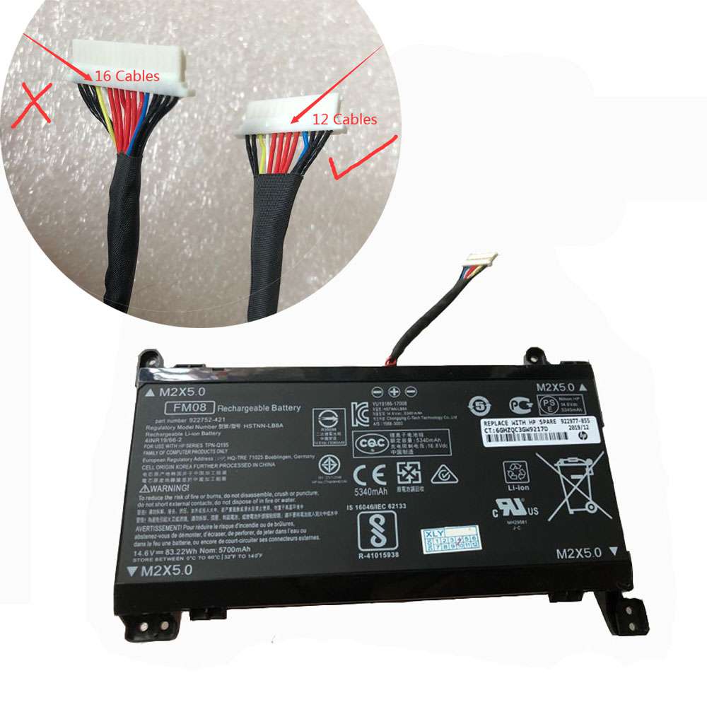 14.4V/16.8V 5675mAh/86WH FM08 Laptop Battery for HP OMEN 17-AN013TX 17-AN014TX HSTNN-LB8B 922753-421 12 Cables