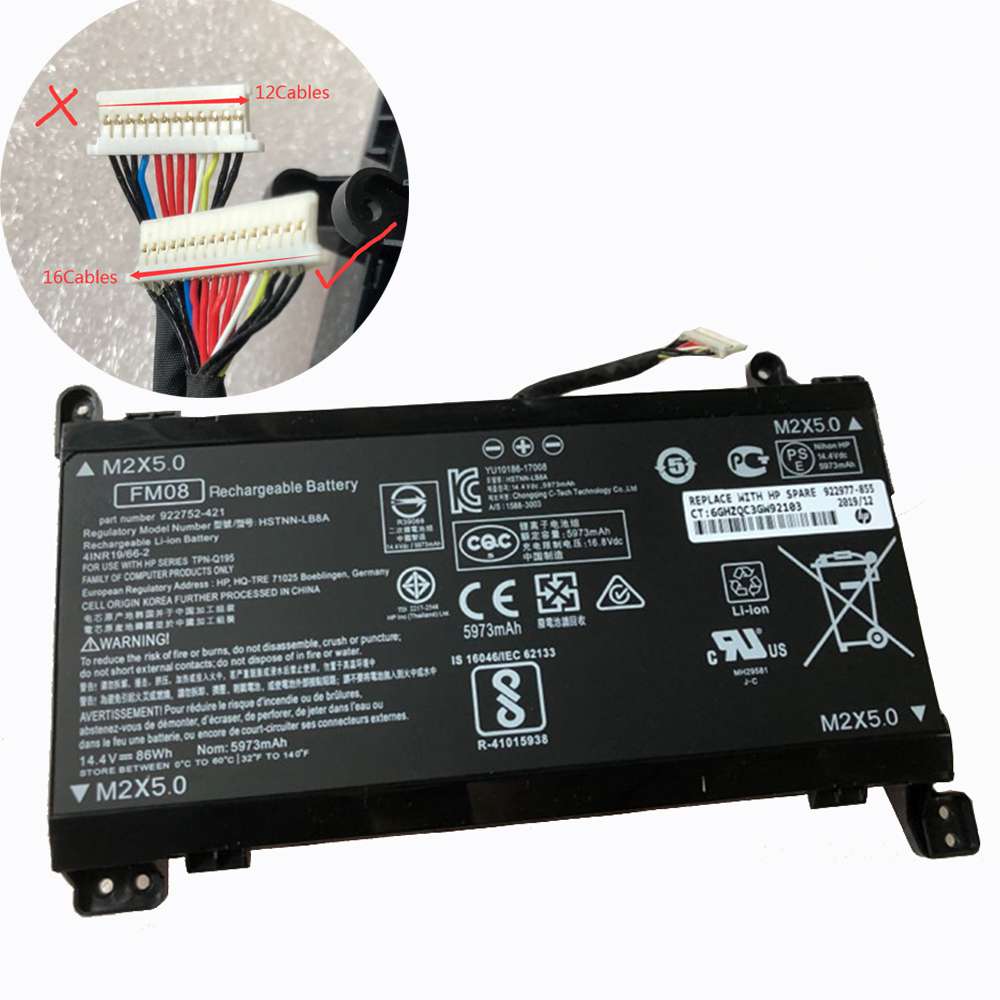 86Wh/5973mAh 14.4V HP HSTNN-LB8B 922753-421 922977-855 TPN-Q195 16 Cables Replacement Battery