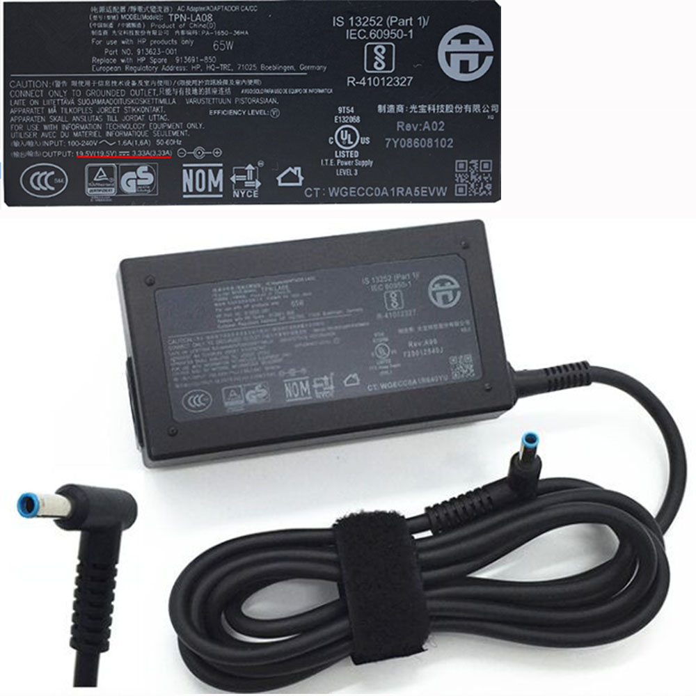 19.5V 3.33A 65W 100-240V 1.6A 50-60Hz 710412-001 Laptop Adapter for HP Elitebook 755 G5 745 G5 735 G5 913691-850