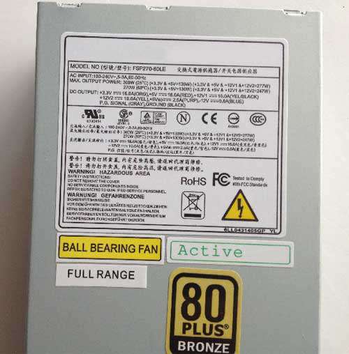 FSP Mini ITX/Flex ATX 270W 80 

Plus Certified Active PFC adapter
