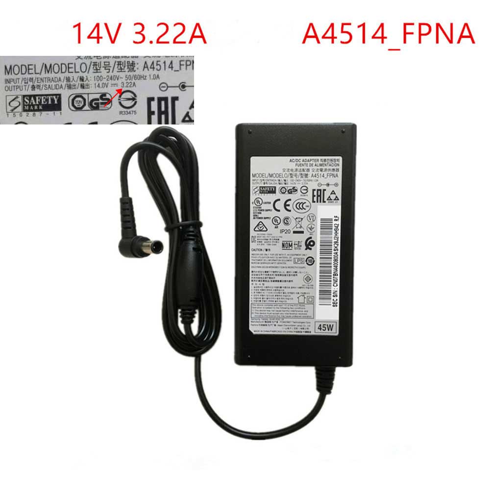 14V 3.22A 45W 100-240V 50-60Hz 1.0A A4514_FPNA Laptop Adapter for Samsung C27F591FDC C27F591FD A4514_FPNA