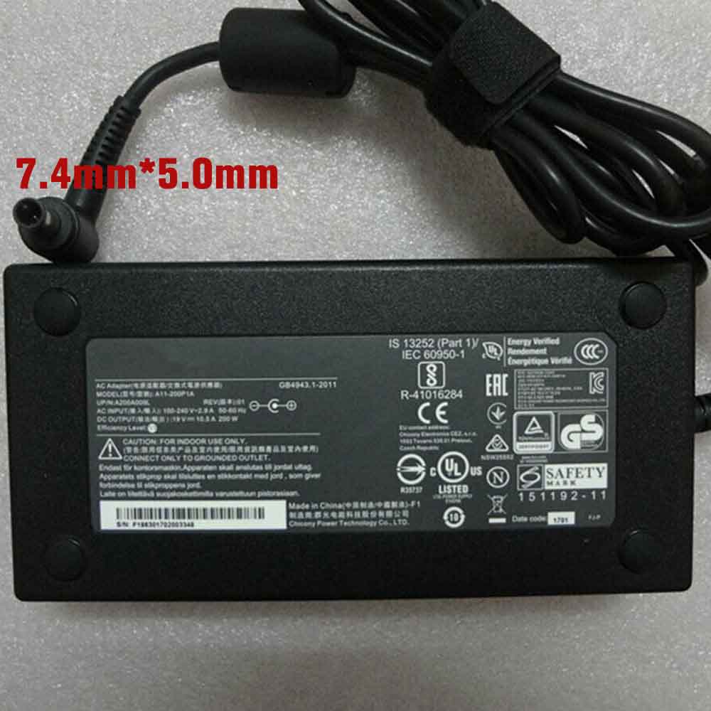 19V 10.5A(19.5V 9.23A) 200W 100-240V 2.9A 50-60Hz (for worldwide use) A11-200P1A Laptop Adapter for Chicony MSI GE63 Raider RGB 8RE-012US