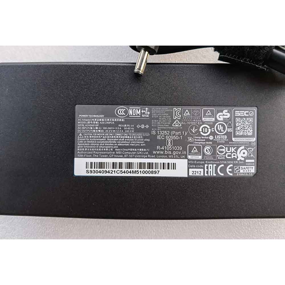 MSI Katana GF66 12UE-077 A20-240P2A adapter