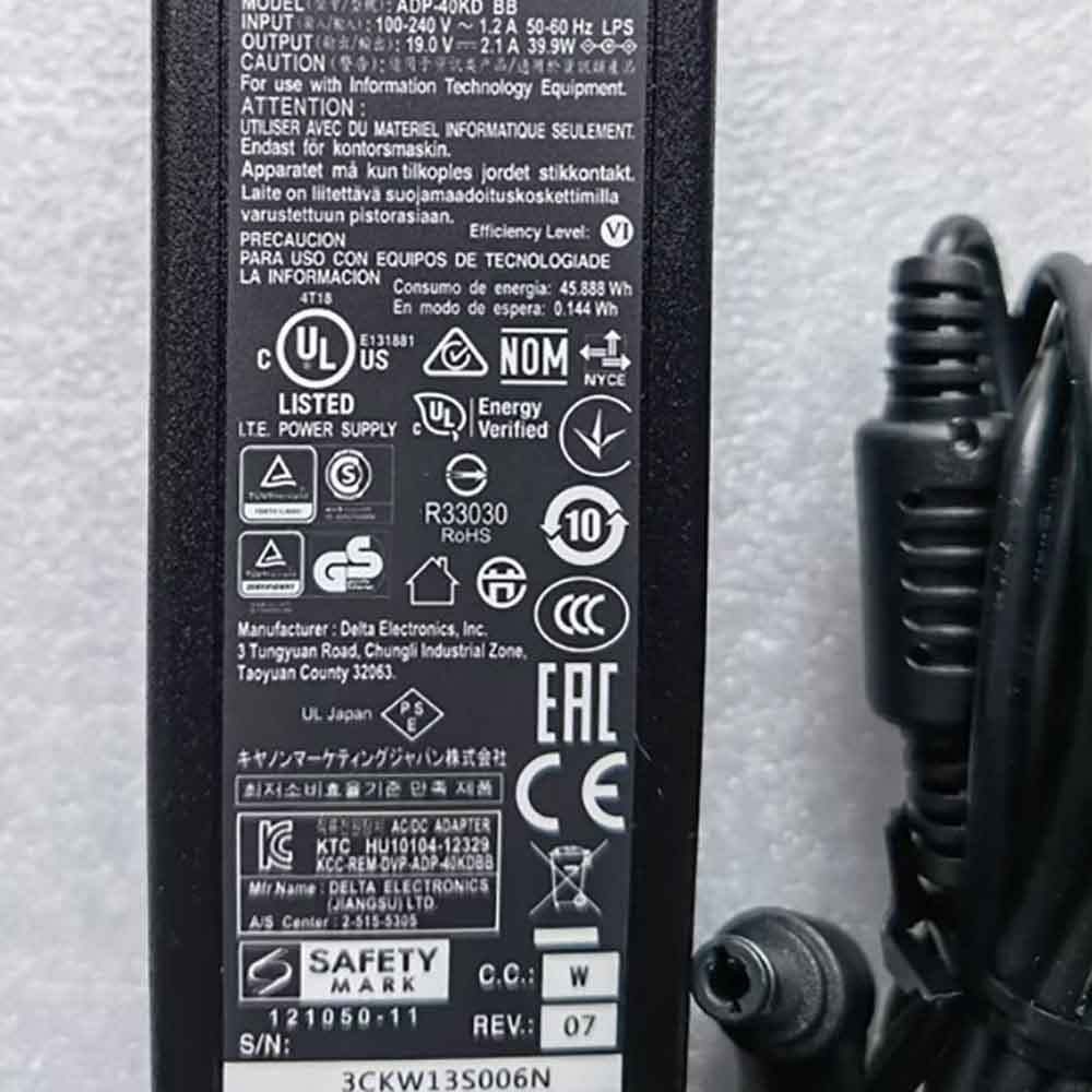 19V 2.1A 40W 100-240V 50-60Hz Asus C202S Chromebook Replacement Adapter