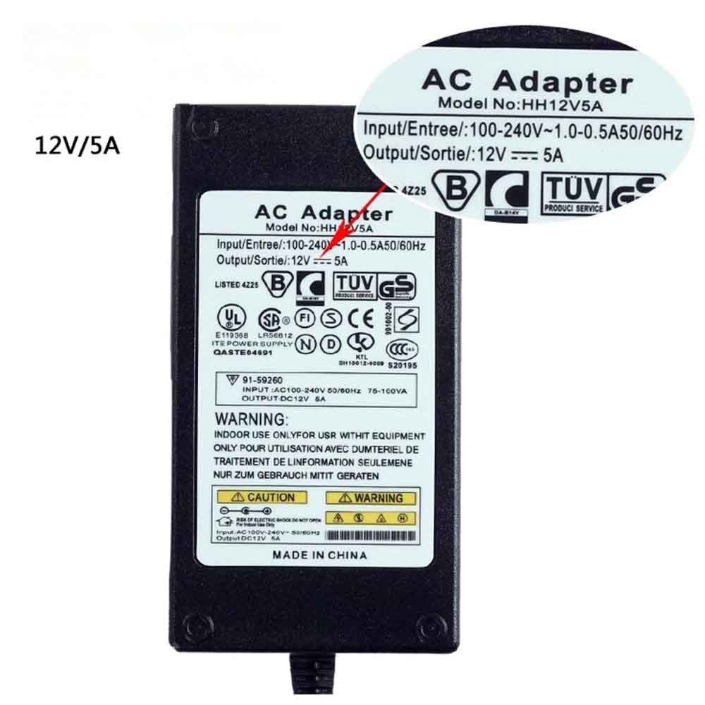 12V 5A 60W 100-240V 1.0-0.5A 50-60Hz Hikvision CWT CCTV TVI DVR KPL-060F-VI KPL-060FVI Replacement Adapter