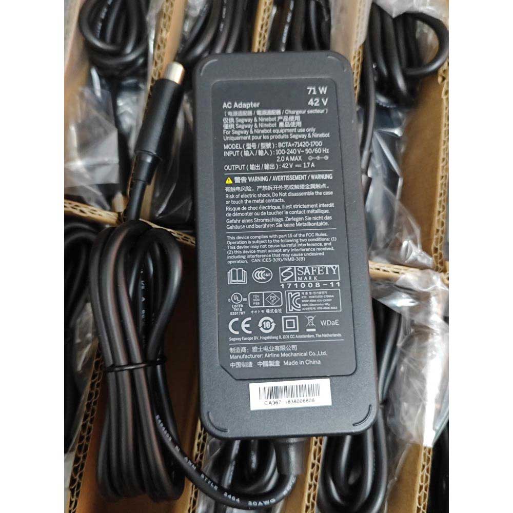 42V 1.7A 71W (Not Compatible with 24.2V) 100-240V 50-60Hz 2.0A BCTA714201700 AC Adapter for Segway Ninebot F20