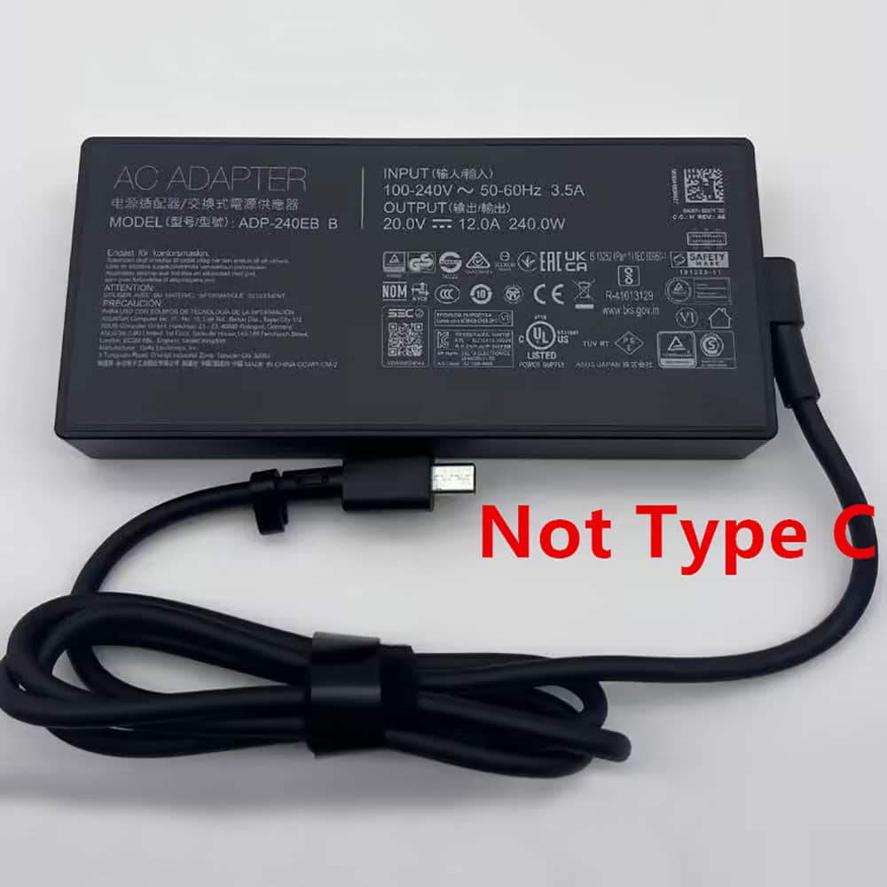 20V 12A 240W 100-240V 50-60Hz ADP-240EB-B Laptop Adapter for Asus ROG Zephyrus G14 G16 2025 2024 Rectangle Tip