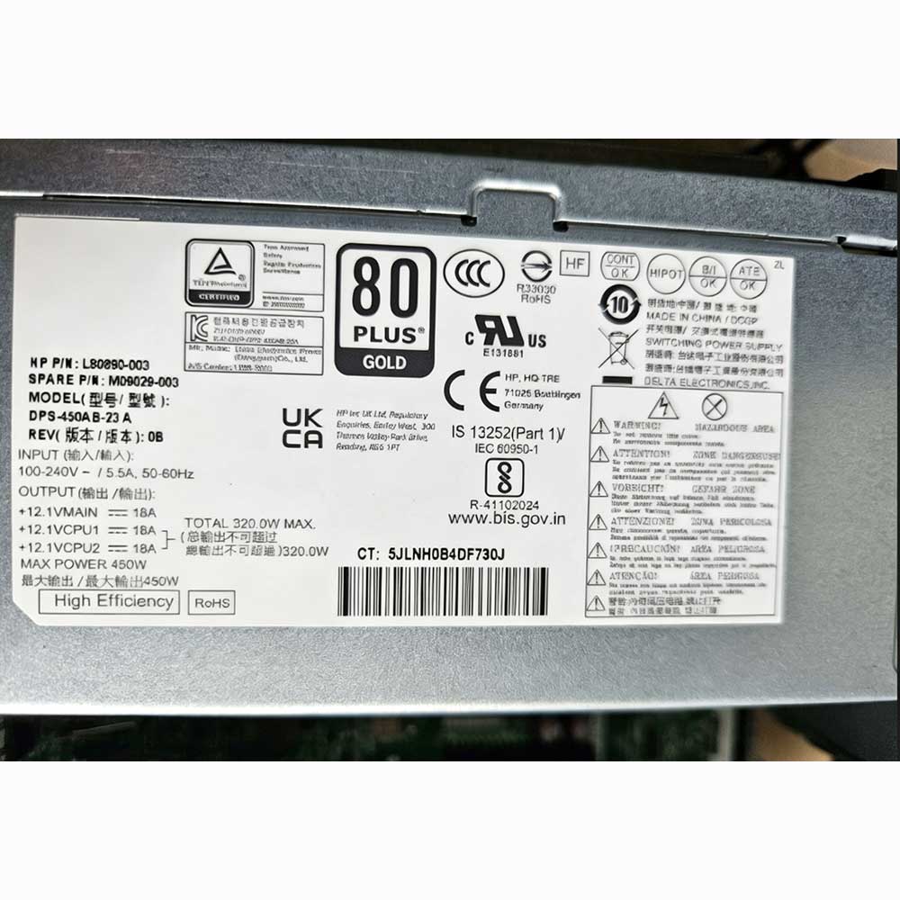  100-240V 5.5A 50-60Hz L80890-003 Power Supply for HP Z2 G5 Tower
