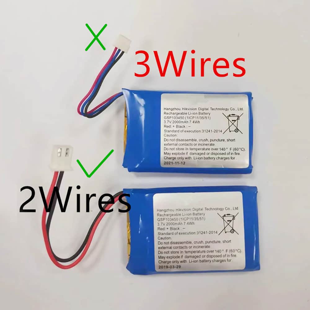3.7V 2000mAh GSP103450 Video Doorbell Battery for Hikvision GSP103450