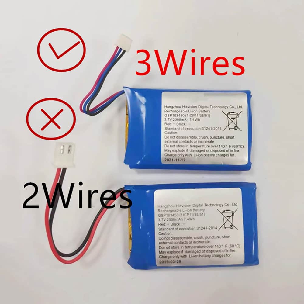 3.7V 2000mAh GSP103450 Video Doorbell Battery for Hikvision GSP103450