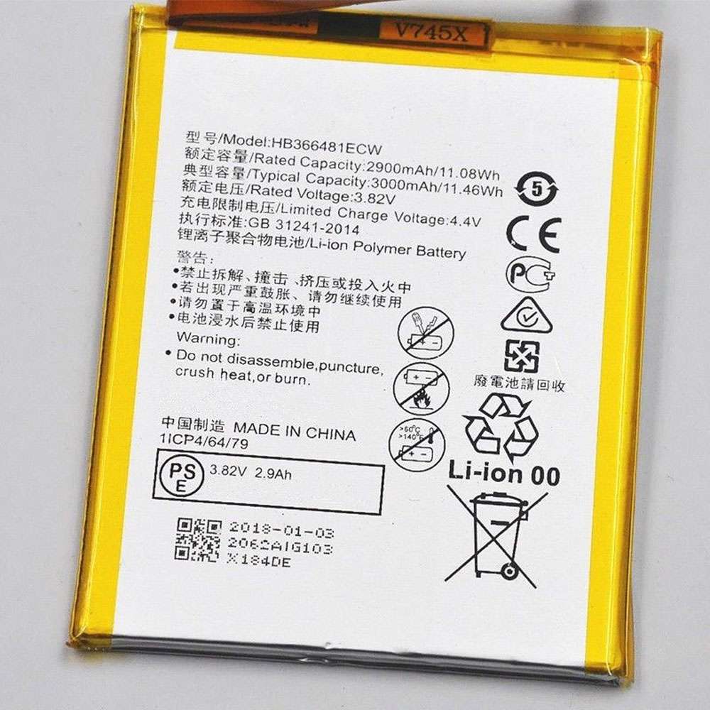 3.82V/4.35V 2900MAH/11.08WH HB366481ECW Smartphone Battery for Huawei Honor 8 P9 EVA-AL00 AL10 TL00 P9 Lite