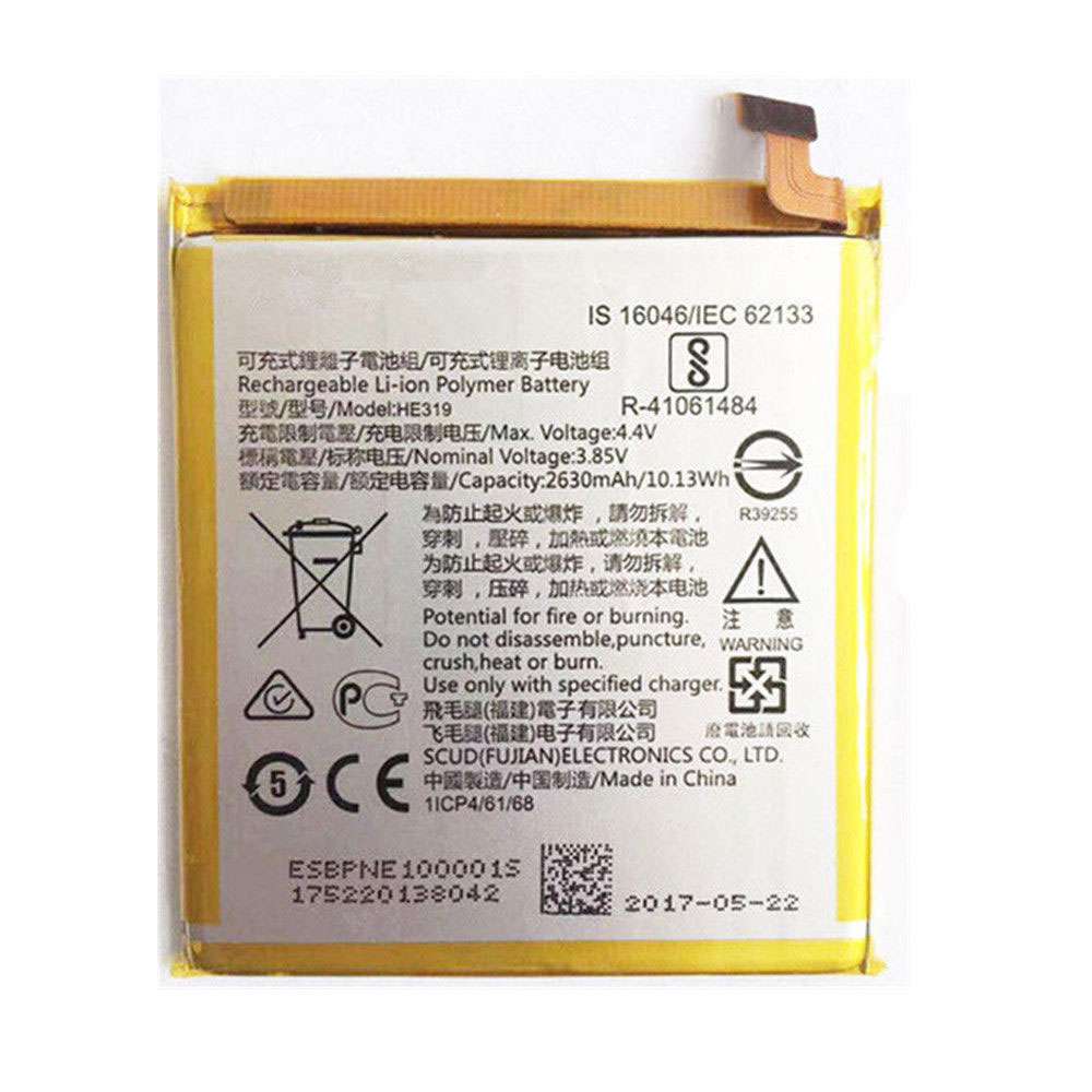3.85V/4.4V 2630MAH/10.13WH HE319 Smartphone Battery for Nokia 3 TA-1020 1028 1032 1038