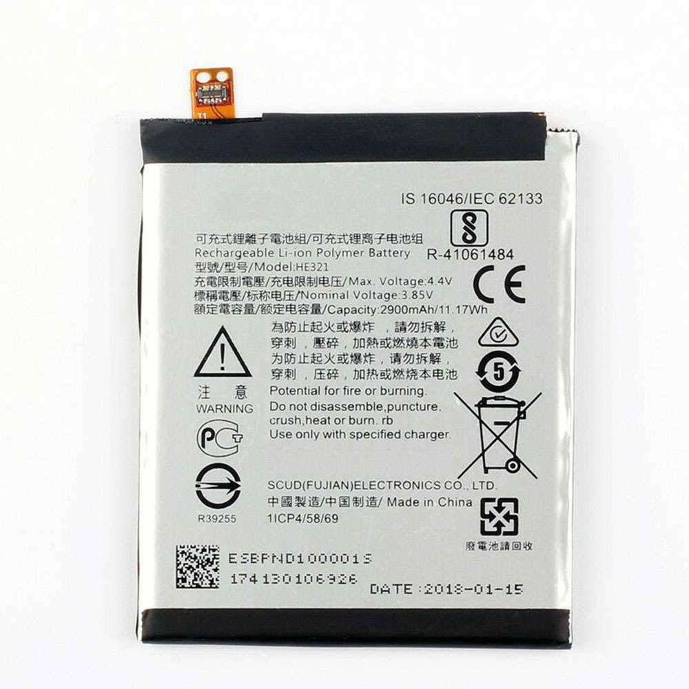 3.85V/4.4V 2900mAh/11.17WH HE321 Smartphone Battery for Nokia 5