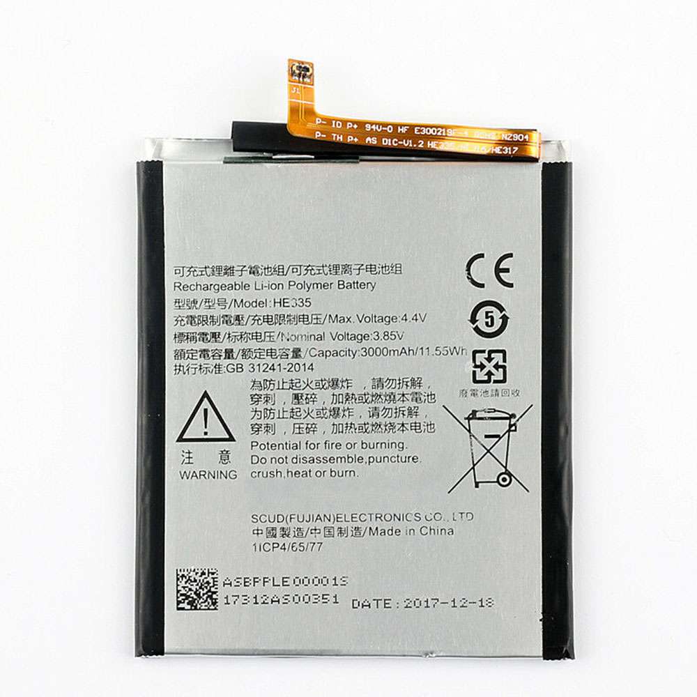 3.85V/4.4V 3000mAh/11.55WH HE335 Smartphone Battery for Nokia 6 TA-1000 TA-1003 TA-1021