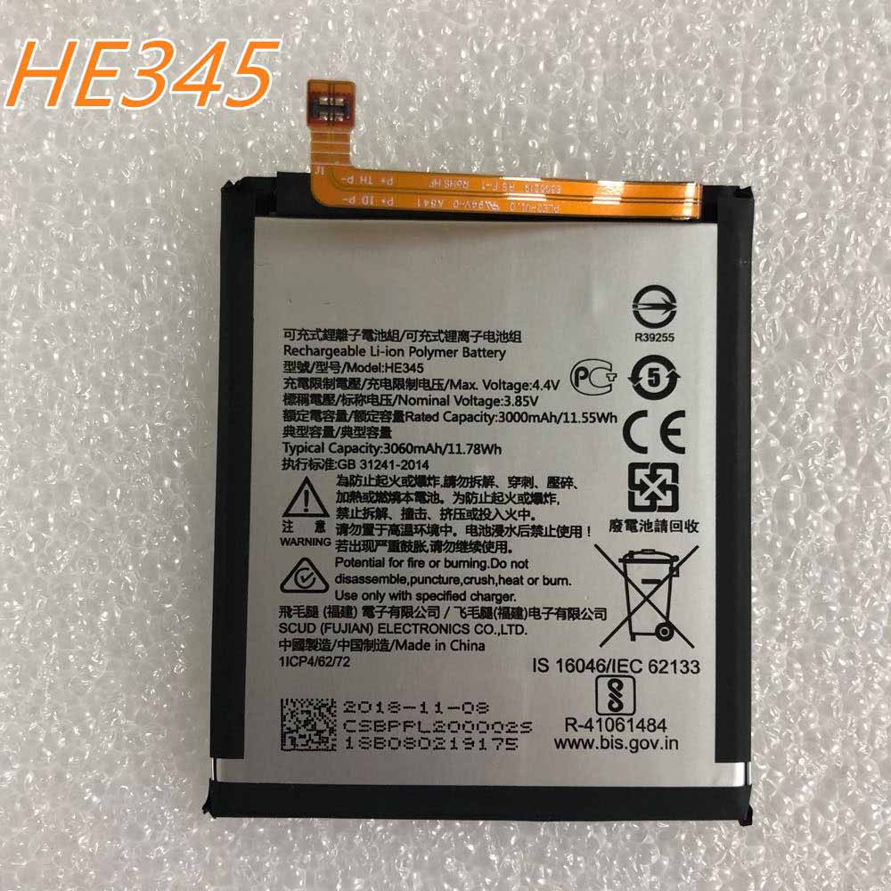 3.85V/4.40V 3000mAh 11.55Wh HE345 Smartphone Battery for Nokia 6.1 2018 TA-1043 TA-1045 TA-1089