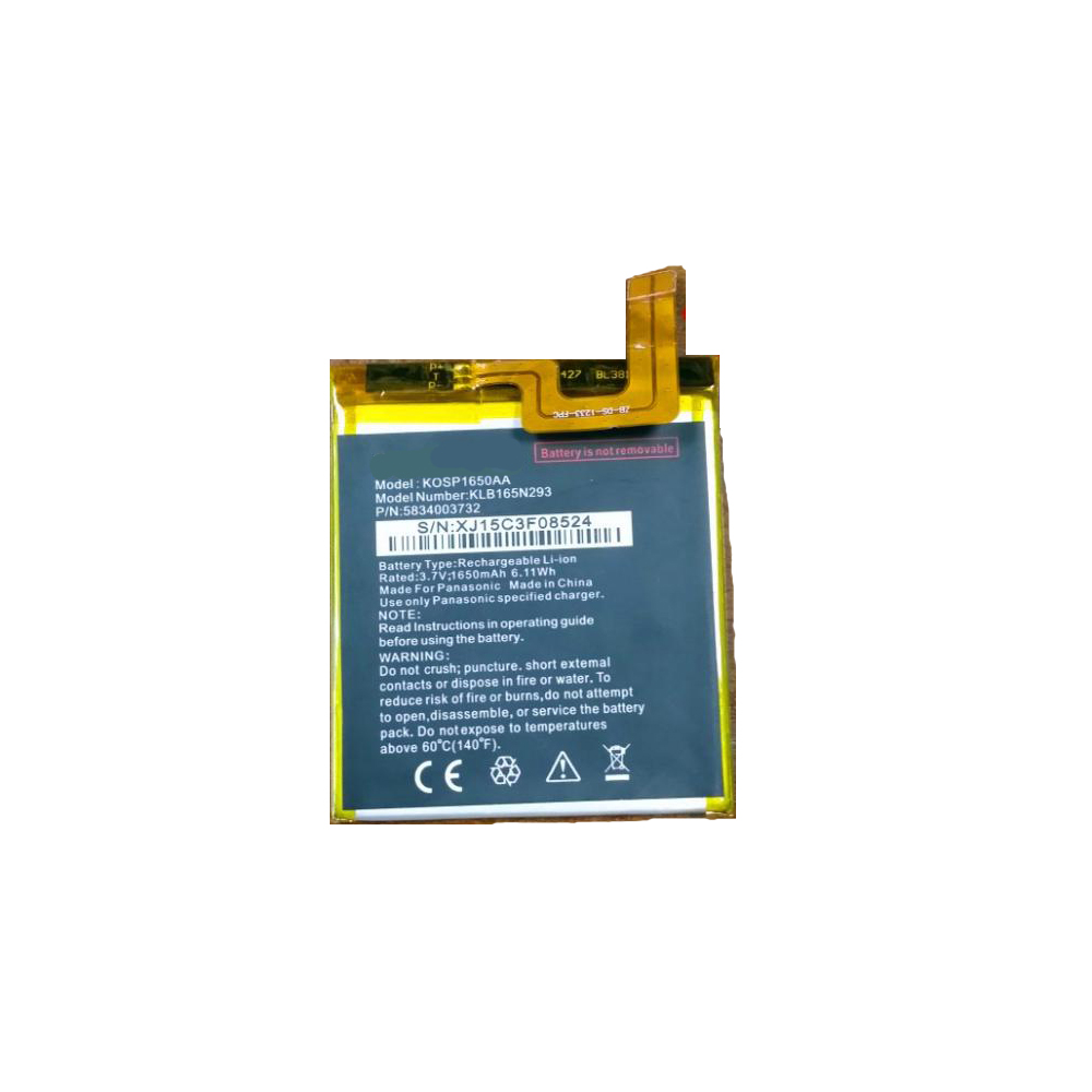 3.7V 1650mAh/6.11WH KLB165N293 Smartphone Battery for Panasonic KOSP1650AA KLB165N293