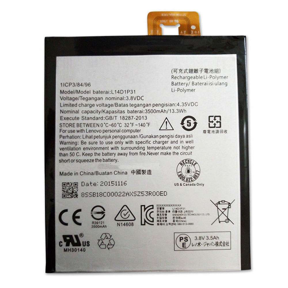 3.8V/4.35V 3500MAH/13.3Wh L14D1P31 Smartphone Battery for Lenovo PB1-770N